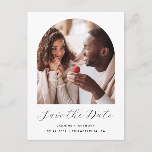 Bohoフォトアーチ白黒QRコード日付の保存 ポストカード (正面)