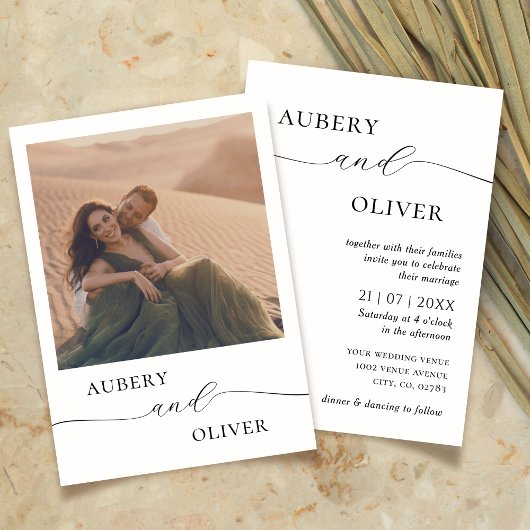 Bohoフォトウェディング招待スクリプモダントエレガント 招待状