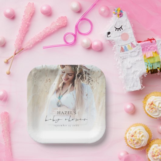 Bohoフォトオーバーレイスクリプトベビーシャワー ペーパープレート (パーティー)