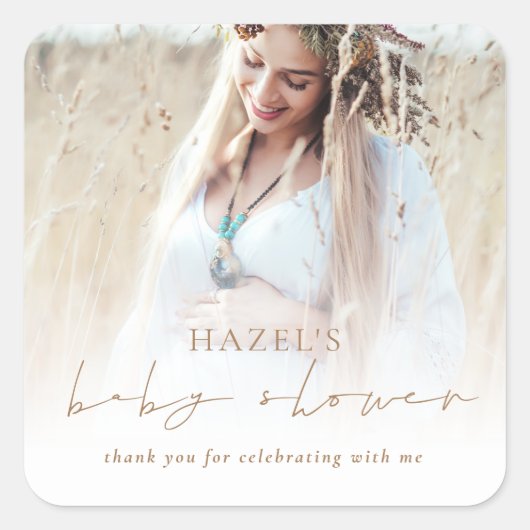 Bohoフォトオーバーレイ金ゴールドスクリプトベビーシャワー感謝してい スクエアシール (正面)