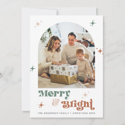 Bohoフォトクリスマスカーメリードと明るい休日 シーズンカード (正面)