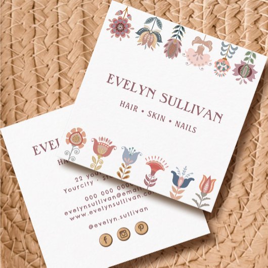 bohoフォークアートフラワーズスクエア名刺 スクエア名刺