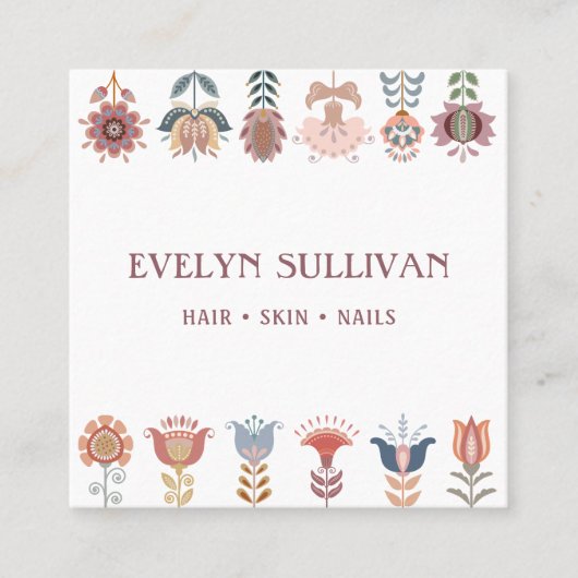 bohoフォークアートフラワーズスクエア名刺 スクエア名刺 (正面)