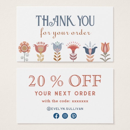 bohoフォークアート花ディスカウントカード (正面&裏面)