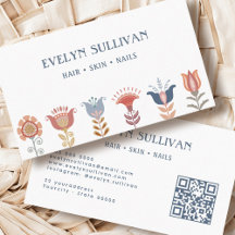 bohoフォークアート花qrコード名刺