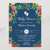Bohoフォーク花の足跡ベビーシャワー 招待状 (正面/裏面)