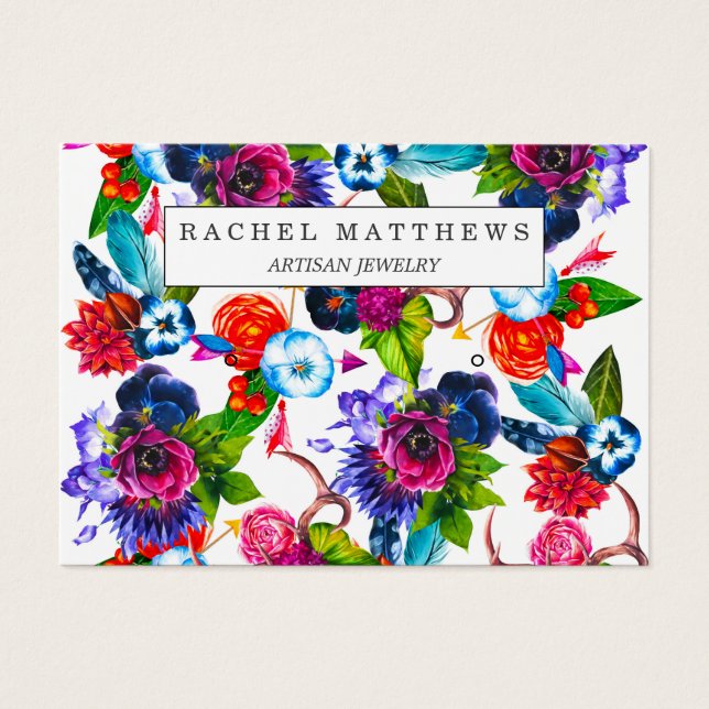 Bohoフラワーシカ〔雄ジカの〕枝角葉イヤリングディスプレイ (正面)