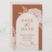 Bohoフラワーズテラコッタアーチ日付カードを保存 (正面/裏面)