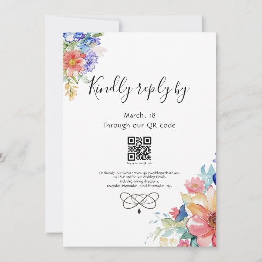 Bohoフラワーズフ鮮やかラフト招待状フレーム 招待状 (裏面)