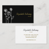 Bohoフラワーズブラック&ホワイトミニマリスト 名刺 (正面/裏面)