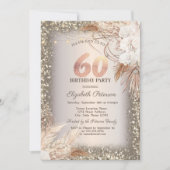 Bohoフラワーズライトグリッターフレーム60誕生日 招待状 (正面)