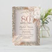 Bohoフラワーズライトグリッターフレーム80誕生日 招待状 (スタンド正面)