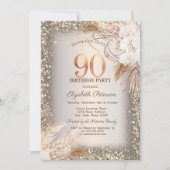 Bohoフラワーズライトグリッターフレーム90誕生日 招待状 (正面)