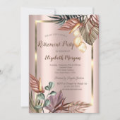 Bohoフラワーズ金ゴールドフレーム、バラ金ゴールド退職 招待状 (正面)