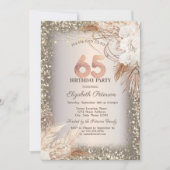 Bohoフラワーズ,ライトグリッターフレーム65誕生日 招待状 (正面)