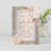Bohoフラワーズ，ライトグリッターフレーム75誕生日 招待状 (スタンド正面)
