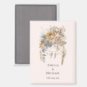 BohoフラワーブーケとドリームキャッチャーSave the Date マグネット (正面/裏面)