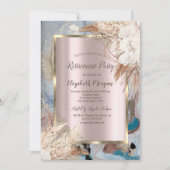 Bohoフラワー金ゴールドフレーム、バラ金ゴールド、大理石退職後 招待状 (正面)