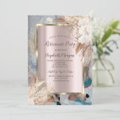 Bohoフラワー金ゴールドフレーム、バラ金ゴールド、大理石退職後 招待状 (スタンド正面)