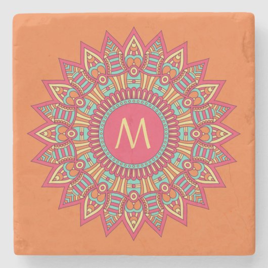 Bohoフレームの石コースターのモノグラム ストーンコースター (正面)
