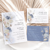 Bohoフレームビーチシェルダスティブルーフォト結婚ズ セーブザデート