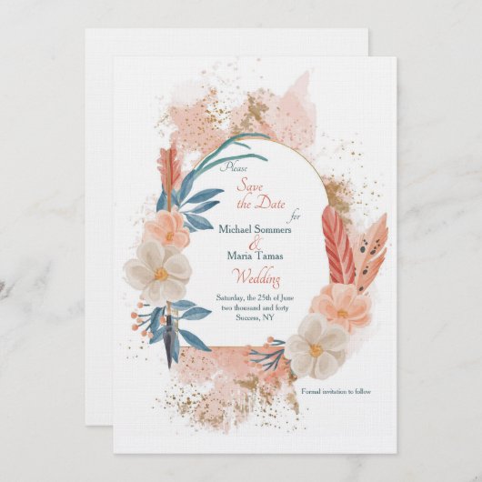 Bohoフレーム日付カードの保存 招待状 (正面/裏面)