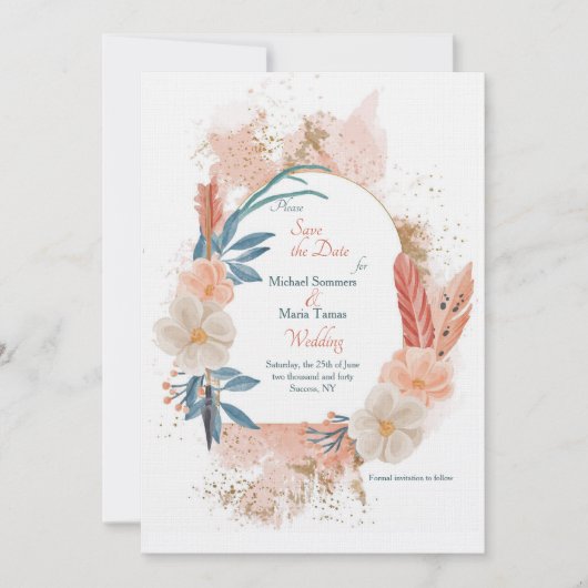 Bohoフレーム日付カードの保存 招待状 (正面)