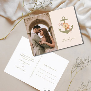 Bohoフローラいかり結婚の写真ありがとう ポストカード