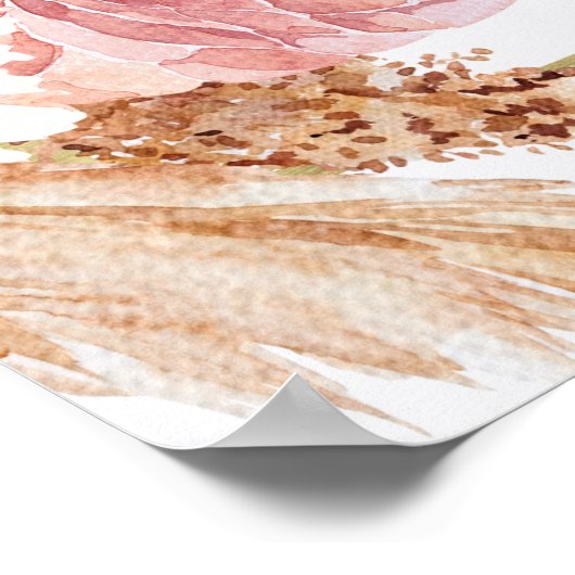 Bohoフローラとパンパスグラスウェルカムベビーシャワー ポスター (角)