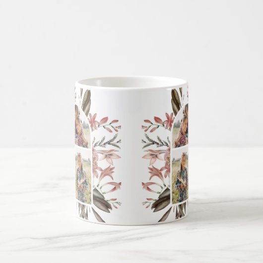 Bohoフローラと緑のフォトコーヒーマグ コーヒーマグカップ (中央)