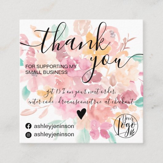 Bohoフローラの水の色の順序感謝していあなた スクエア名刺 (正面)
