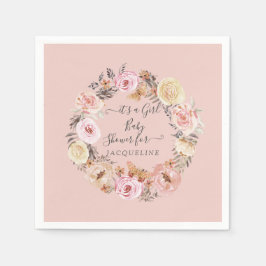 Bohoフローラほこりっぽいピンクモダンの赤ちゃん女の子シャワー スタンダードカクテルナプキン