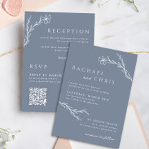 Bohoフローラアウトラインほこりっぽい青すべて1つのQRコード