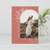 Bohoフローラアーチフォトテラコッタ結婚ズ セーブザデート (スタンド正面)