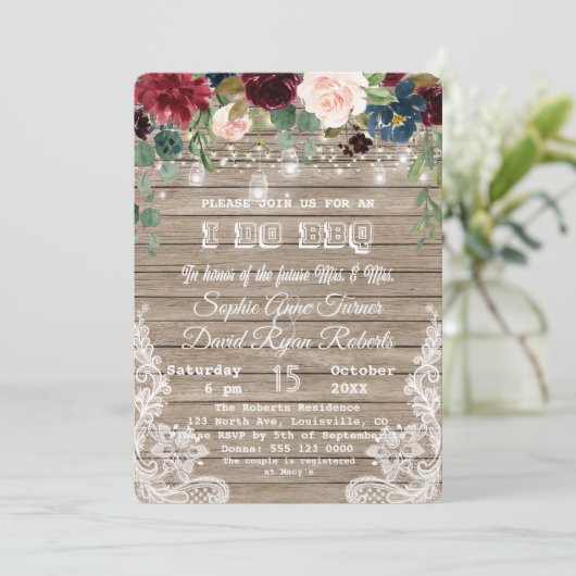 BohoフローラウッドメイソンジャールライツBBQをする 招待状 (スタンド正面)