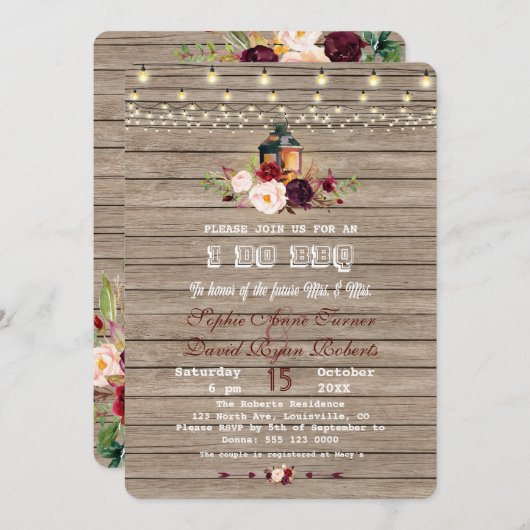 BohoフローラウッドメイソンジャールライツBBQをする 招待状 (正面/裏面)