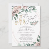 Bohoフローラウッドランド動物ガールベビーシャワー 招待状 (正面)