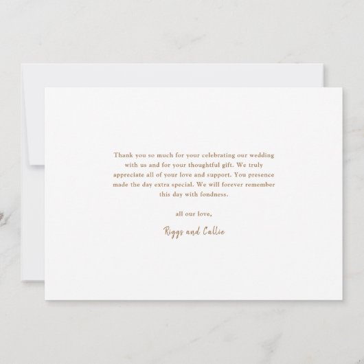 Bohoフローラエレガントスクリプ結婚ト サンキューカード (裏面)