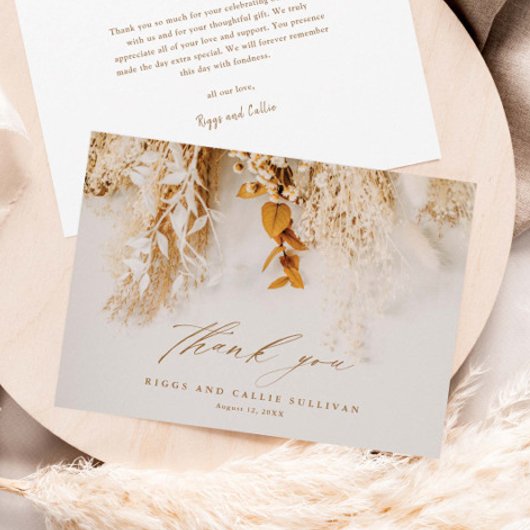 Bohoフローラエレガントスクリプ結婚ト サンキューカード