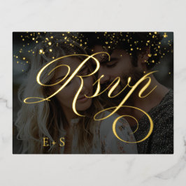 Bohoフローラオレンジと赤面ピンクフォト結婚ズ 箔招待状ポストカード