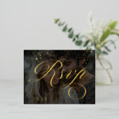 Bohoフローラオレンジと赤面ピンクフォト結婚ズ 箔招待状ポストカード (立ち正面)