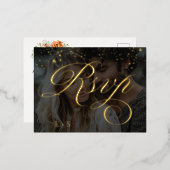 Bohoフローラオレンジと赤面ピンクフォト結婚ズ 箔招待状ポストカード (正面/裏面)