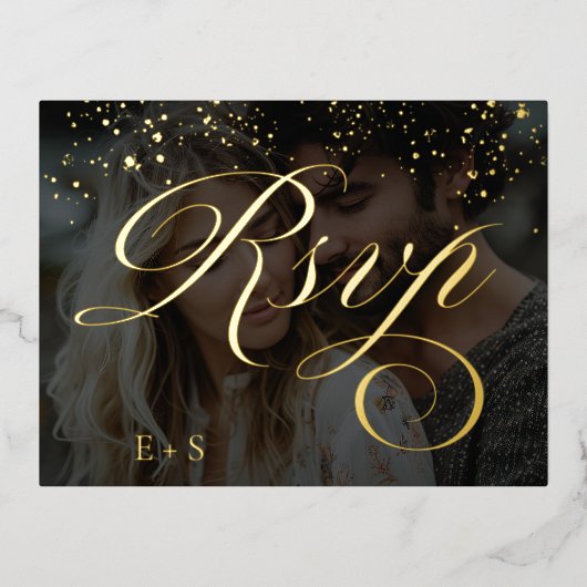 Bohoフローラオレンジと赤面ピンクフォト結婚ズ 箔招待状ポストカード (正面)