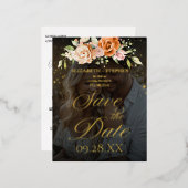 Bohoフローラオレンジと赤面ピンクフォト結婚ズ 箔招待状ポストカード (正面/裏面)