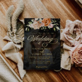 Bohoフローラオレンジと赤面ピンクフォト結婚ズ 箔招待状