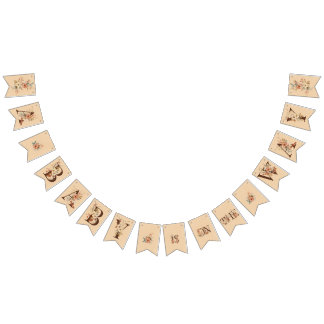 Bohoフローラオンテクスチャタンベビーシャワー バンティングフラッグ