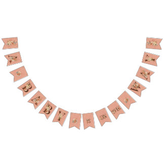 Bohoフローラオンテクスチャピンクベビーシャワー バンティングフラッグ