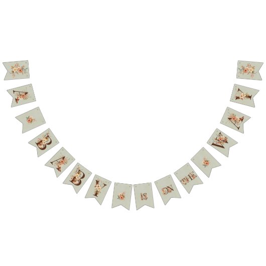 Bohoフローラオンテクスチャブルーベビーシャワー バンティングフラッグ (全)