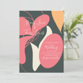 BohoフローラオーガニックシェイプPink Orange結婚's 招待状 (スタンド正面)