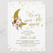 Bohoフローラオーバーザムーンベビーシャワー招待状 招待状 (正面/裏面)